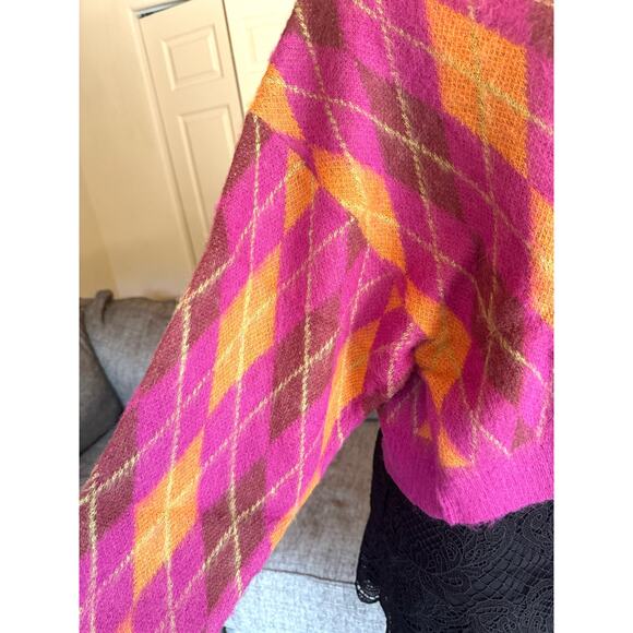 Daydreamer Fuchsia Sunset Argyle Cardigan Size Large NWT - Picture 4 of 7